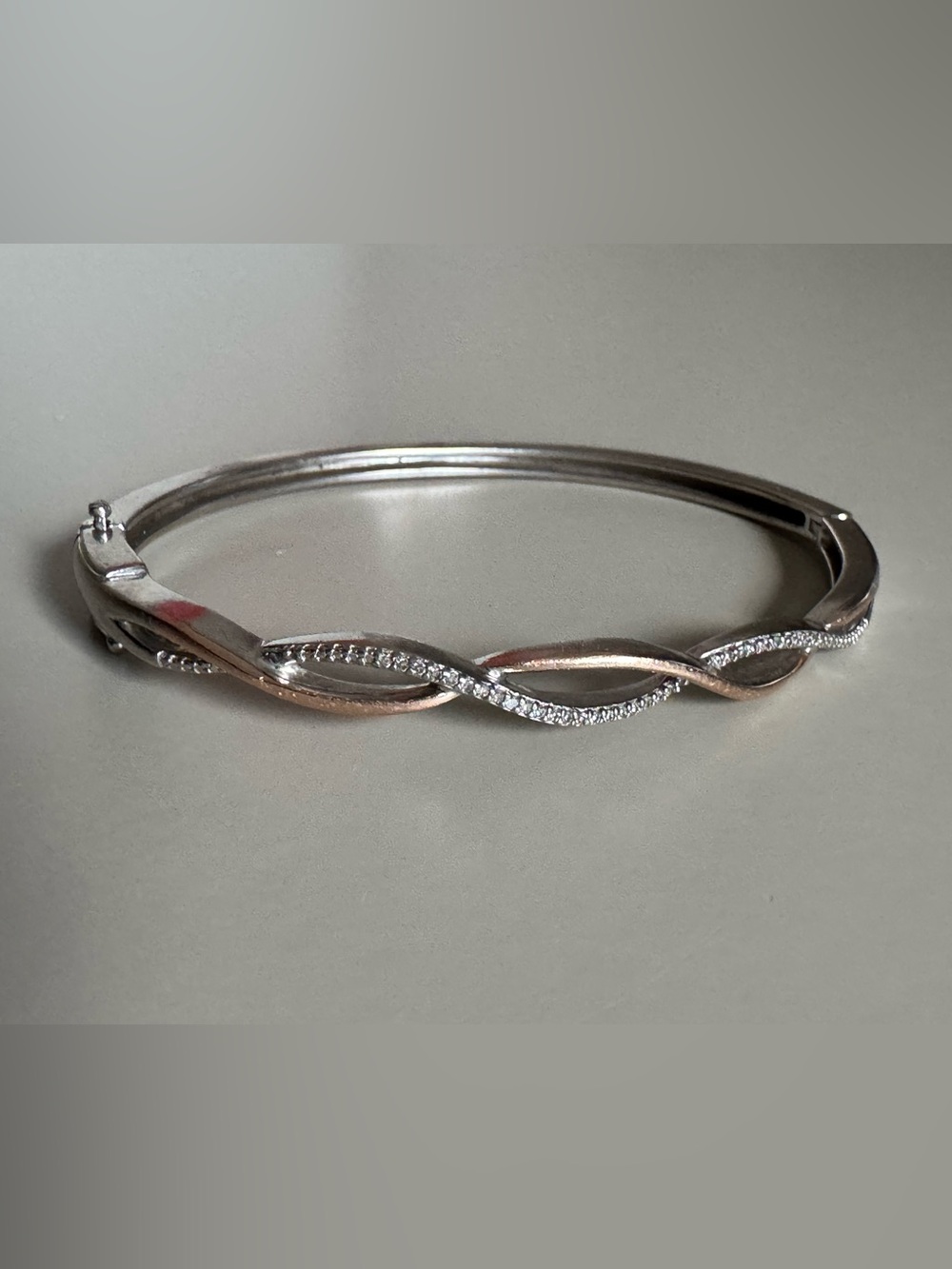 KayJewelers Sterling Silver & 10K RoseGold Diamond InfinityTwist Bangle Bracelet
